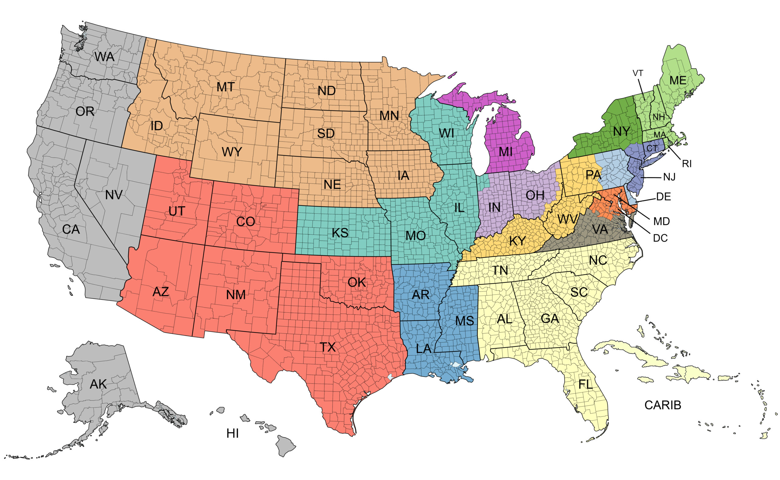 Map contact zone USA