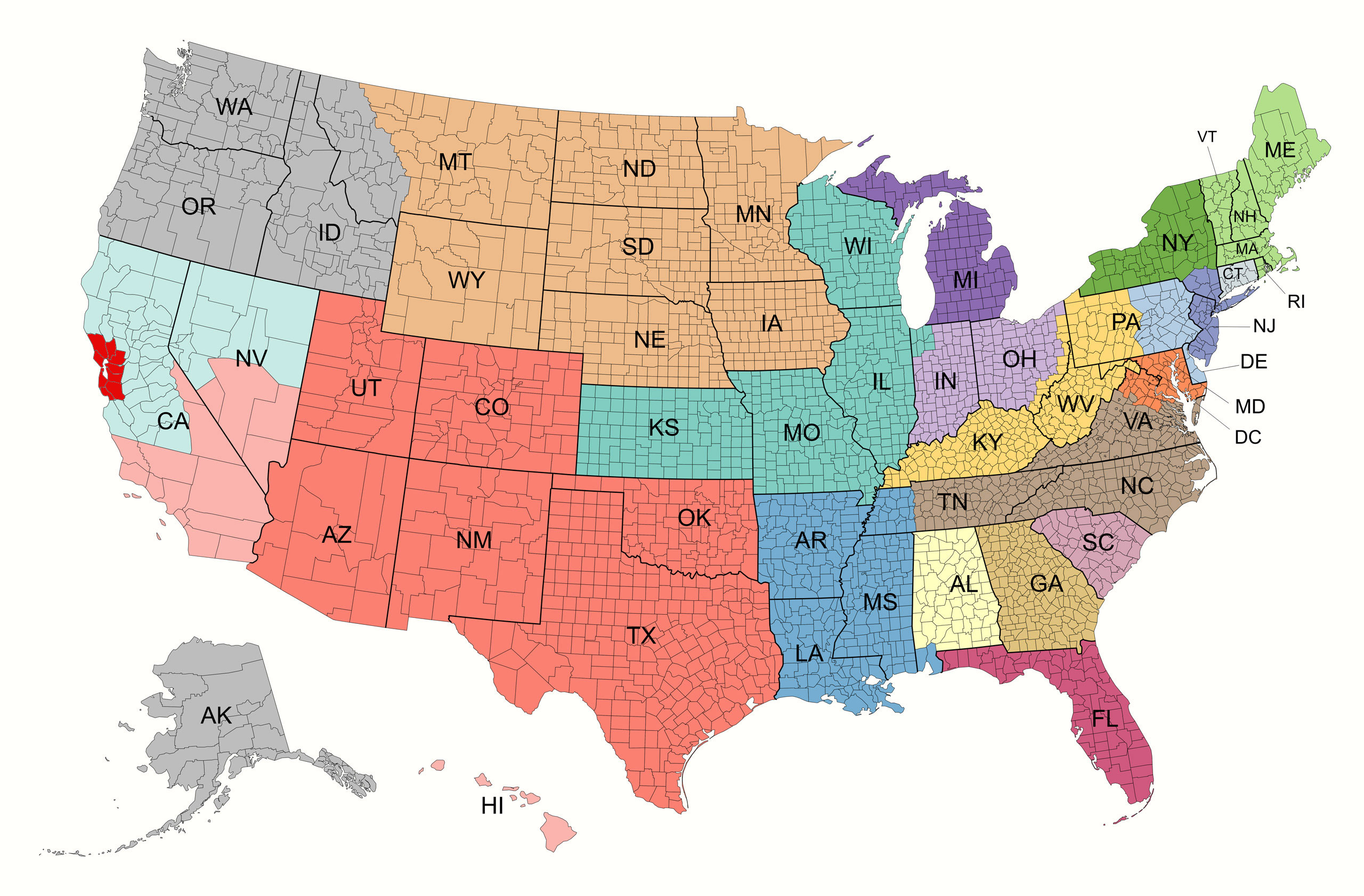 Map contact zone USA